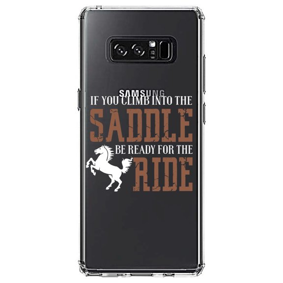 DistinctInk Clear Shockproof Hybrid Case for Samsung Galaxy Note 8 - TPU Bumper Acrylic Back Tempered Glass Screen Protector - Climb into the Saddle, Ready for a Ride