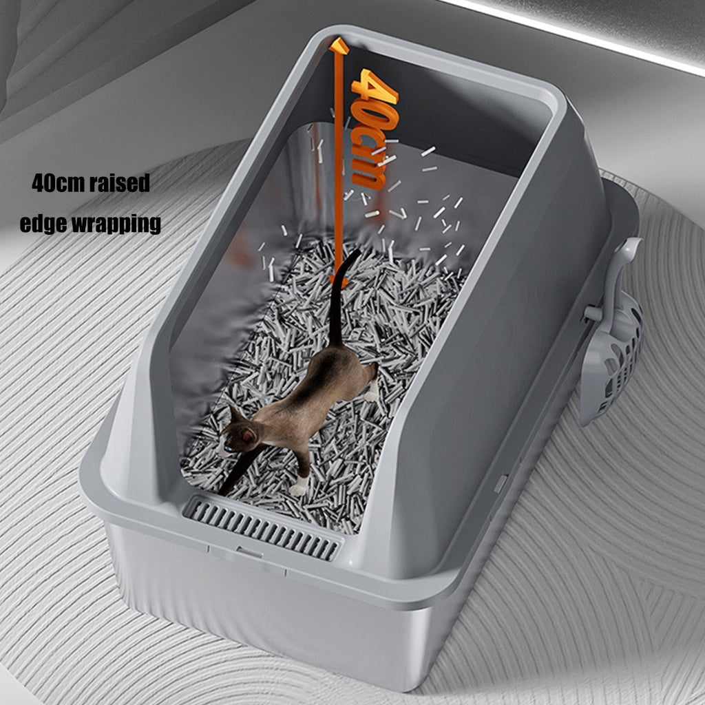 High Side Cats Litter Box with Stainless Steel Tray and Removable Panel Scoops For Large Cats Home Use