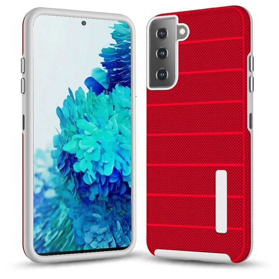 Xpm Case for Samsung Galaxy S21 Plus (6.7") Hybrid Tuff Armor Stripes Rugged Texture Rubber Dual Layers TPU PC Protection Cover for Galaxy S21  Plus - Red