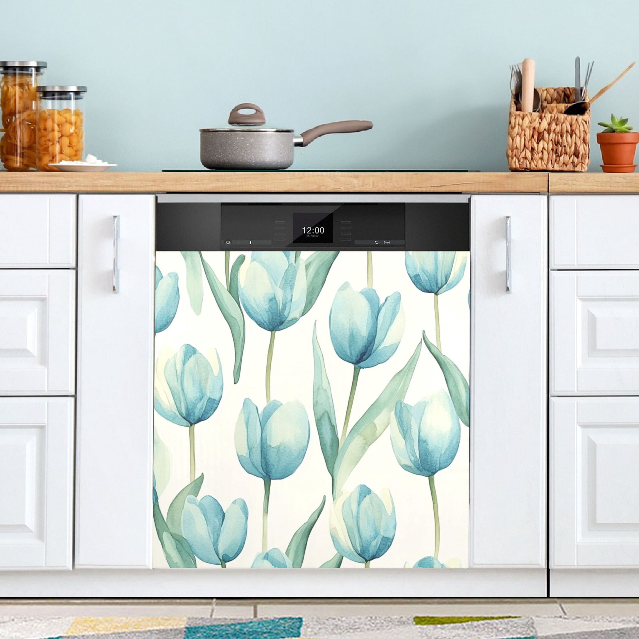 Dishwasher Magnetic Sticker 23x26 Inch Refrigerator Magnetic Sticker Washing Machine Magnetic Sticker Kitchen Panel Magnetic Sticker Home Decor Beautiful Blue Tulips