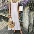 thumbnail image 4 of JUNWELL Grande Taille g-5TG Robe Débardeur Unie Sans Manches en Coton et Lin pour Femme, Col Rond, Robe Trapèze, Été, Mode Urbaine, Robes Midi Simples pour Femme, 4 of 6