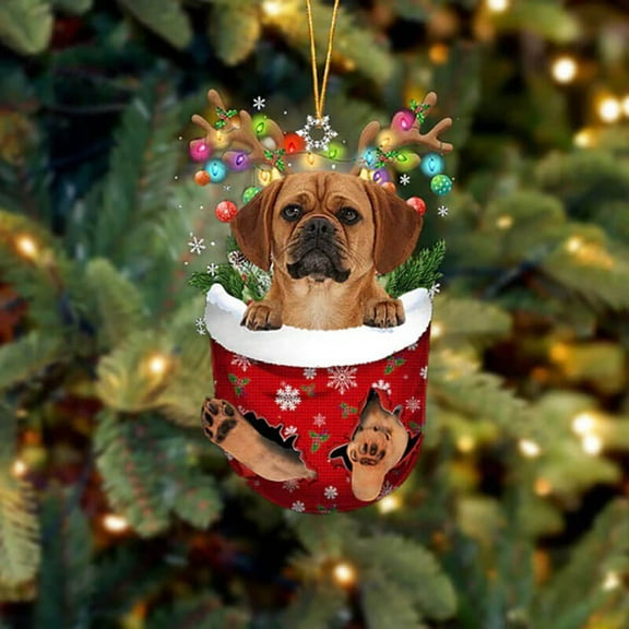Acrylic 2D FLAT Puggle In Snow Pocket Christmas Ornament