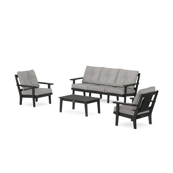 POLYWOOD® Prairie 4-Piece Deep Seating Set with Sofa in Black / Grey Mist