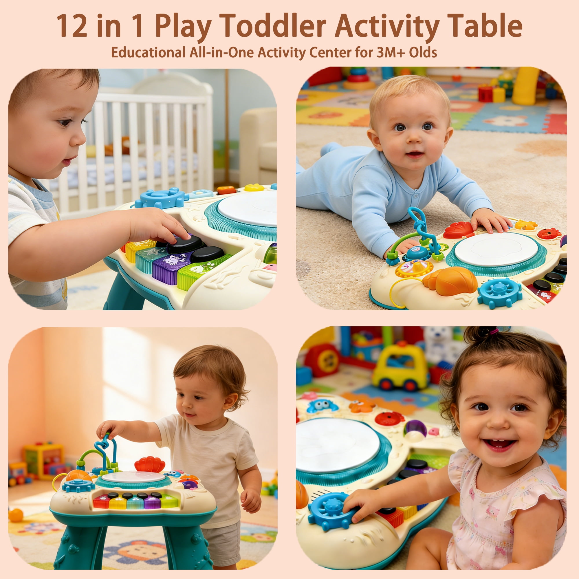 Yuyongr Musical Activity Tables for Baby, Infant Toddler Musical Learning Activity Table Interactive Toys With Lights And Music For 18M+ Boys Girls Preschool Gifts,Green