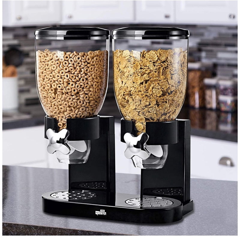 Cereal Dispenser Countertop, 2 Pack 2L Large Capacity Cereal Container Airtight, Double Dry Food Dispenser for Small Size Nut, Candy, Beans, Rice, Pantry Kitchen Organizer