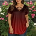 thumbnail image 6 of TQWQT Womens Plus Size Tops Summer Casual Going Out Tees Short Sleeve Crewneck Criss Cross Gradient Pleated T-Shirt 4x-5x Tunic Tops Wine 2XL, 6 of 6
