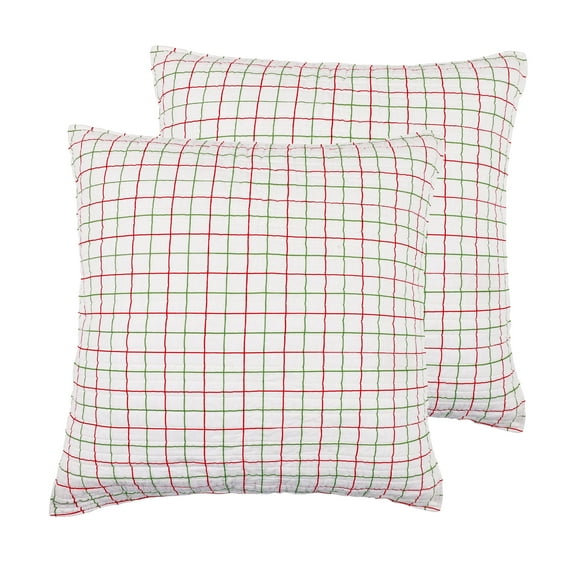 Levtex Home - Home for Christmas Sage - 2 Euro Shams (26x26 in.) - Festive Patchwork - Quilted - No Inserts - Cotton