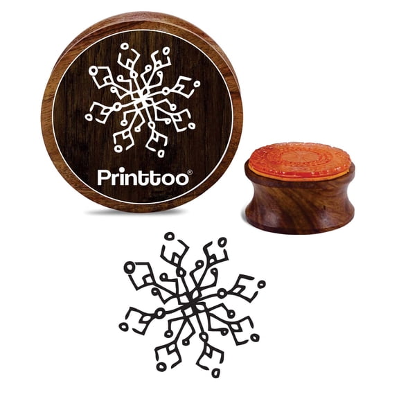 Printtoo Snowflake Design Round Wooden Rubber Stamp Craft Textile Brown Block-4 Inch