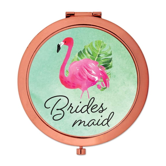 Koyal Wholesale Compact Mirror Bridesmaid Wedding Gift, Rose Gold, Tropical Pink Flamingo, 1-Pack