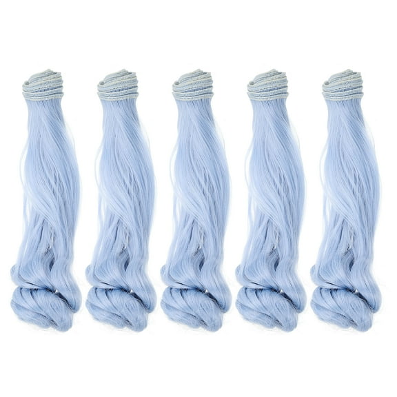 Uxcell 20cm Doll Hair Wefts, 5Pcs Synthetic Long Curly Hair Doll Wigs, Blue