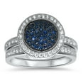 thumbnail image 3 of His Hers Sterling Silver CZ Bridal Blue Black Titanium Wedding Band Engagement Ring Set, 3 of 8