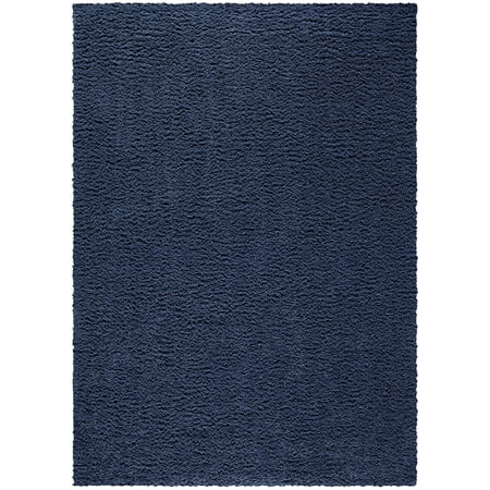 Mainstays Manchester Solid Plush Shag Area Rug, Navy, 7'x10'