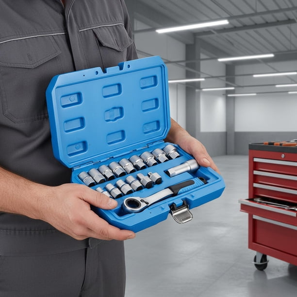 Juego de 17 piezas de vasos de impacto genéricos pasantes, herramienta para mecánicos, vasos para automóviles, adaptador de llave de carraca de acero