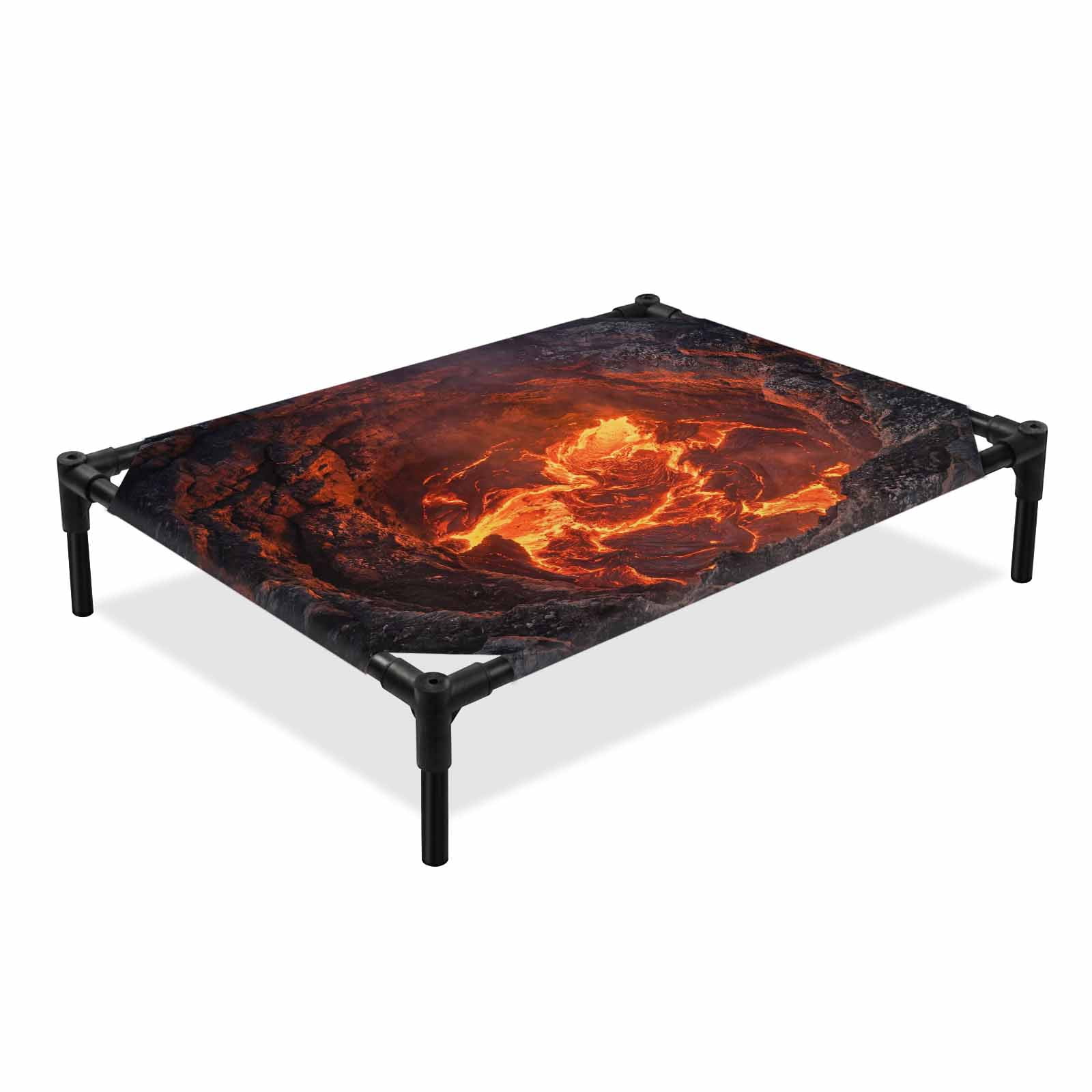 Volcano Lava Elevated Dog Bed Nature Abstract Volcano Dark Abyss Fire Cooling Breathable Outdoor Raised Dog Cot Bed with Metal Frame Non-Slip Feet for Large Dog 28x22in
