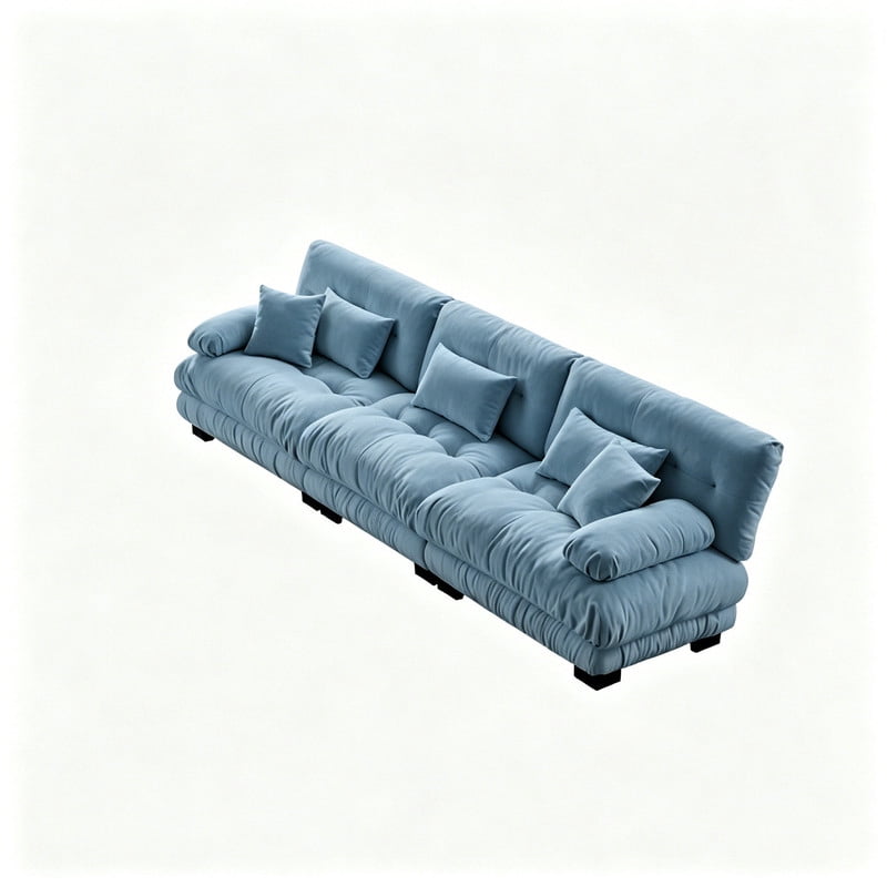 ANPPORT Cloud Couch Sleeper Sofa, Chenille Blue 3-Seater Modular Sofa, 3 Lumbar pillows, 2 Pillows, Comfy Deep Seat Cloud Sofa, Convertible L-Shaped Floor Couch for Living Room