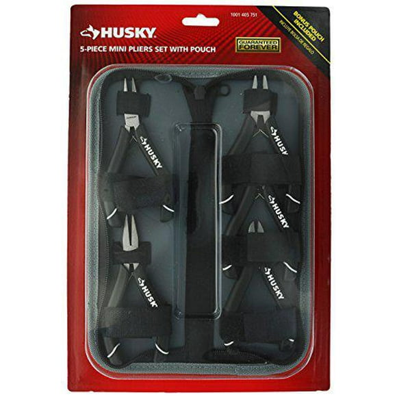Husky Ensemble de Mini Pinces 1052 pour Applications Électriques et d'Entretien (Lot de 5, Pochette Zippée Incluse)