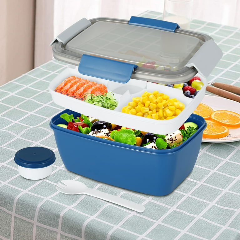 Exclusivo Mezcla Microwavable Bento Lunch Box for Kids and Adults, 4 Compartments Stackable BPA-Free Food Containers with Spoon and Fork for Work