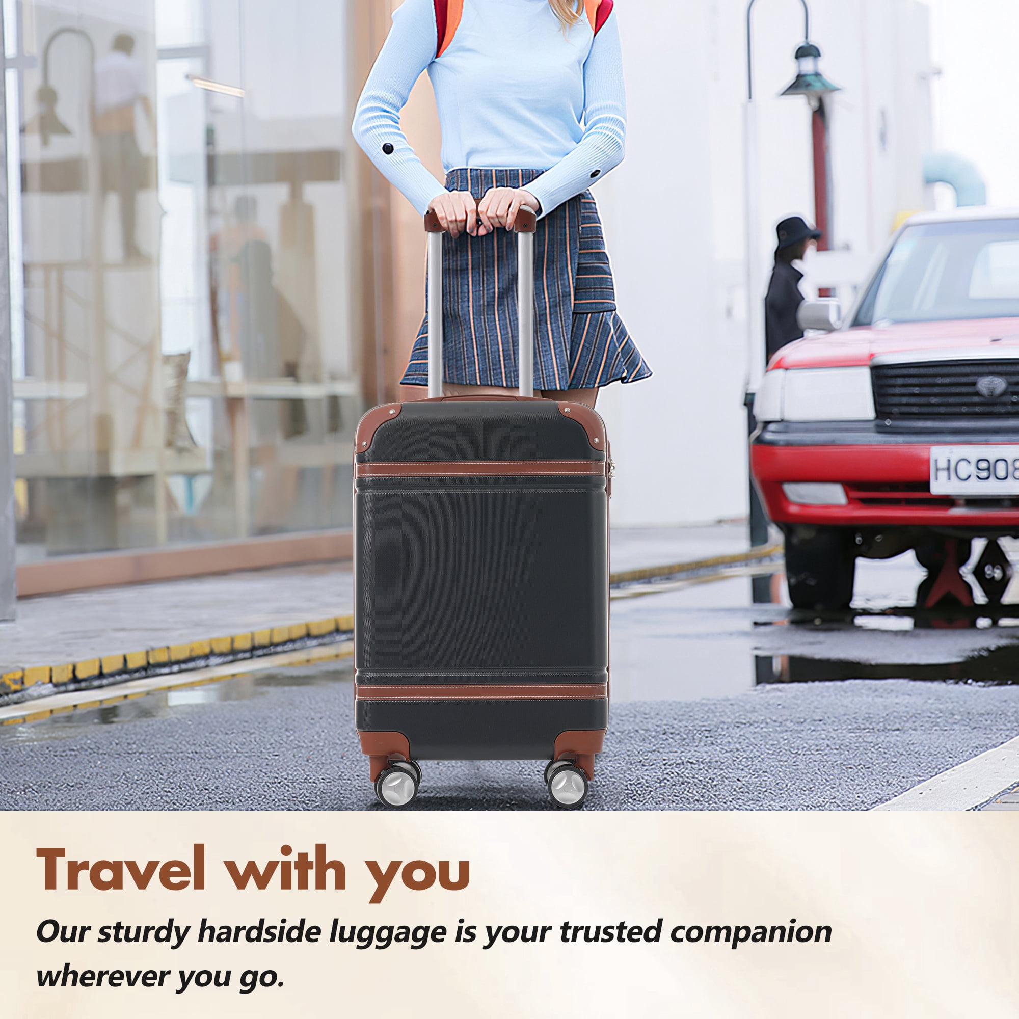 EUROCO 3-Piece Luggage Sets, 24" Medium Checked Luggage with TSA Lock and Spinner Wheels,Expandable Hardside Lightweight Suitcase for Men Women,Black