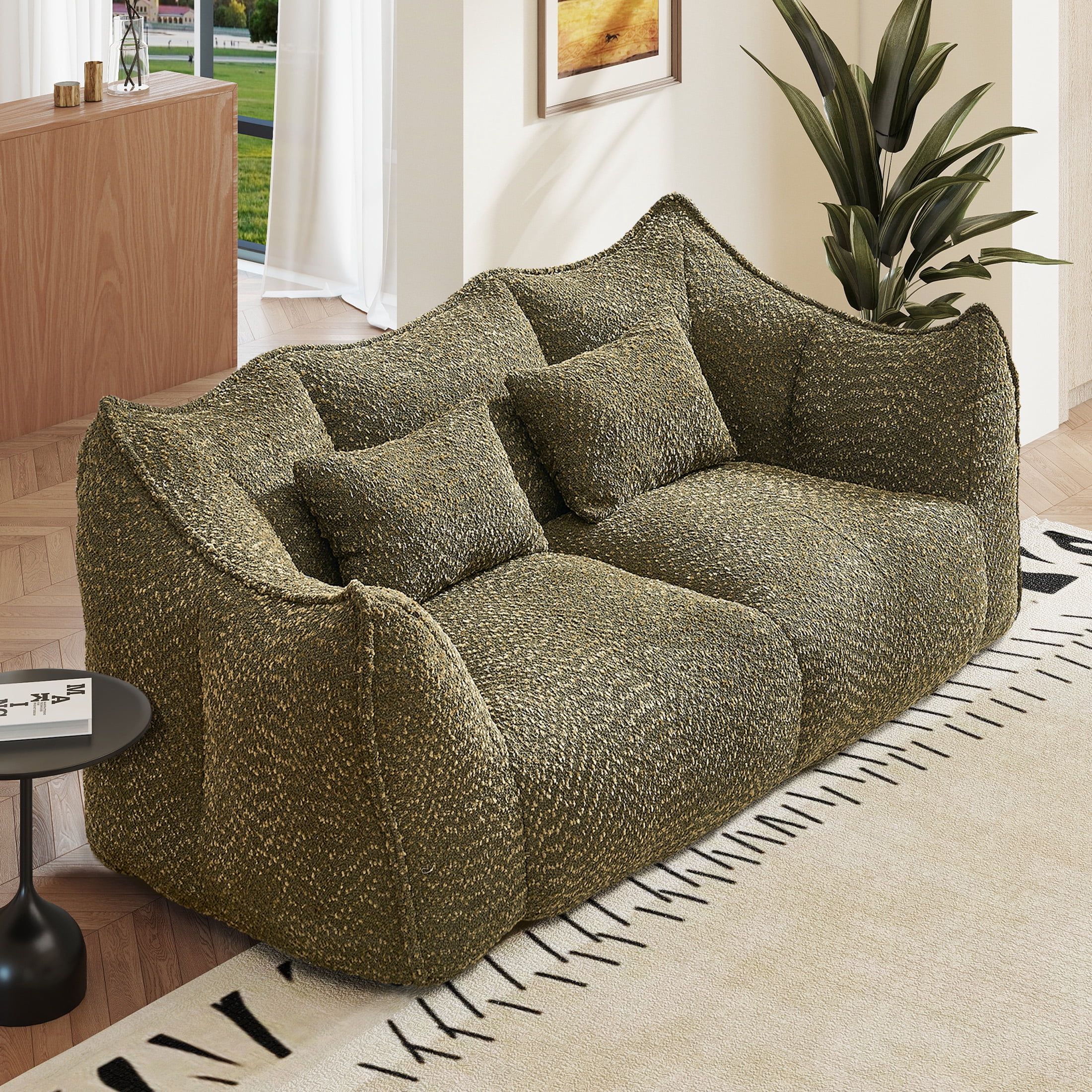 Aukfa Cloud Comfy Sofa, 24.4" Deep Seat Loveseat Couch for Living Room, No Assemble,Chenille,Oliver Green