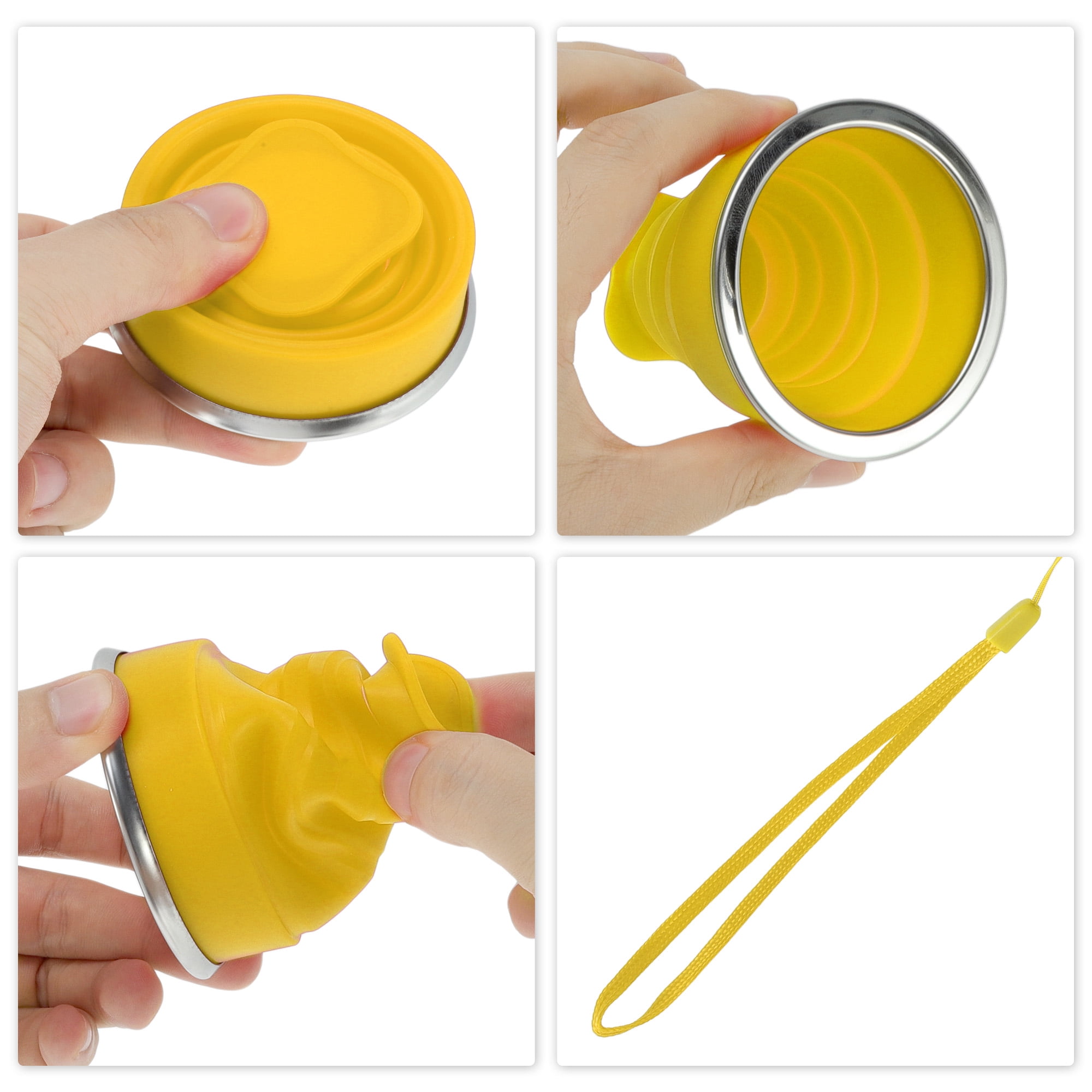 Unique Bargains Folding Cup with Wrist Strap Collapsible Cups 200ml 1 Pc Yellow
