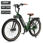 Heybike Cityrun 26inch 500W Electric Bike for Adult ,City Cruiser Ebike , 55 miles Commuter Electric Bicycle With 48V Battery, Step-Thru Electric Ebike With APP Control, Shimano 7 Speed Green