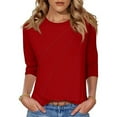 thumbnail image 2 of Women's Solid Color Round Neck Three Quarter Sleeve Loose Fit Tops Shirts Blouses Crewneck 3/4 Sleeve Relaxed Fit Soft Casual Daily Wear Work Office Vacation Fashion Essential Gift for Women, 2 of 6