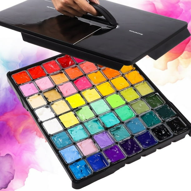 Juego de pintura Gouache, 56 colores, pintura Gouache Jelly Cup de 30 ml en un estuche portátil, pigmentos minerales naturales seguros, pinturas Gouache para lienzo, papel de acuarela, ideal para prin