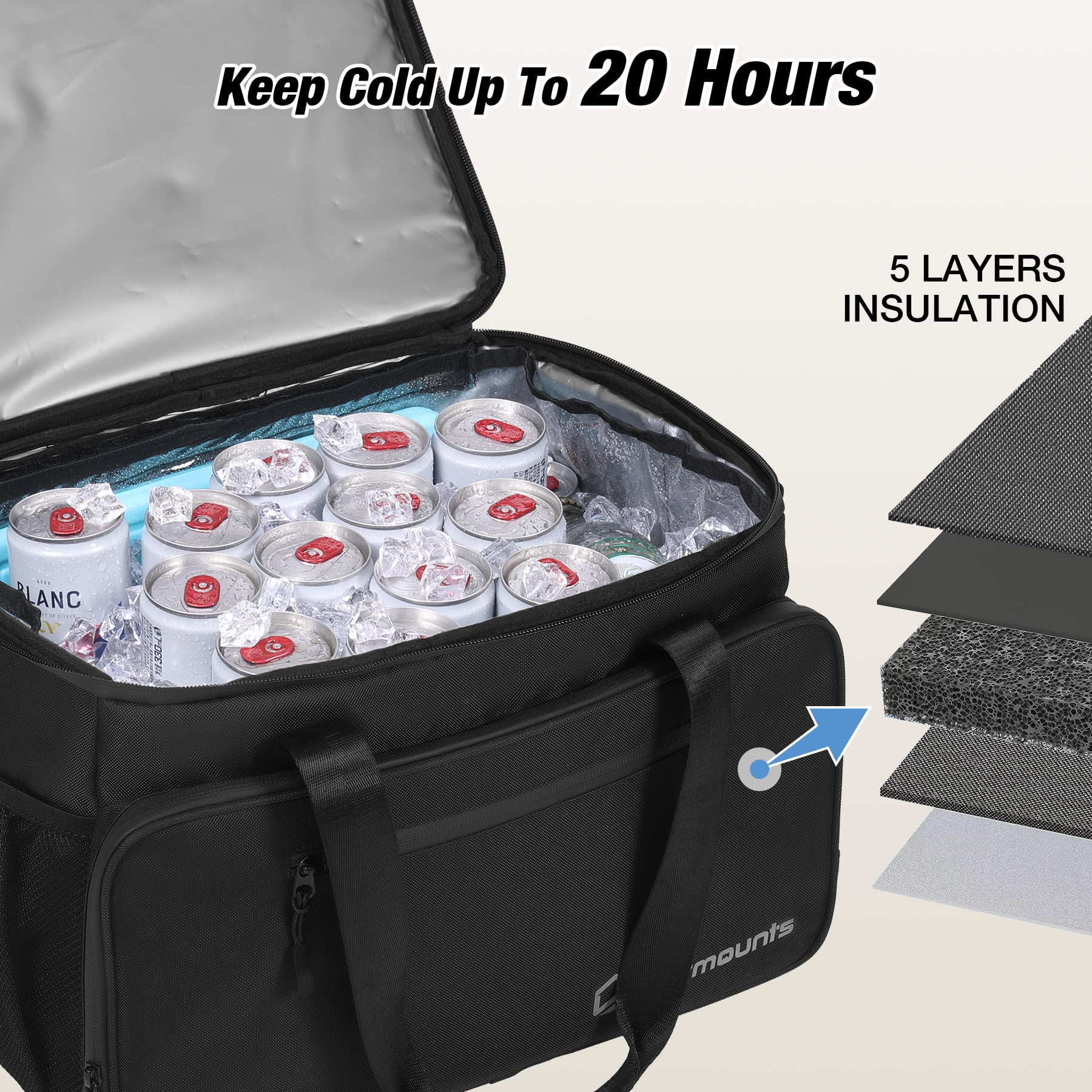 WARMOUNTS Insulated Bag 48 Cans & Soft Cooler Bag 2 in 1, w/ Insulating Cover, Upgraded Leakproof Camping Cooler Bag 2 Compartment for Camping Hiking Picnic Beach