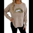 thumbnail image 1 of Suéter de Cuello Redondo Personalizado con Estampado de Leopardo y Labios Bordados para Mujer Albaricoque L, 1 of 8