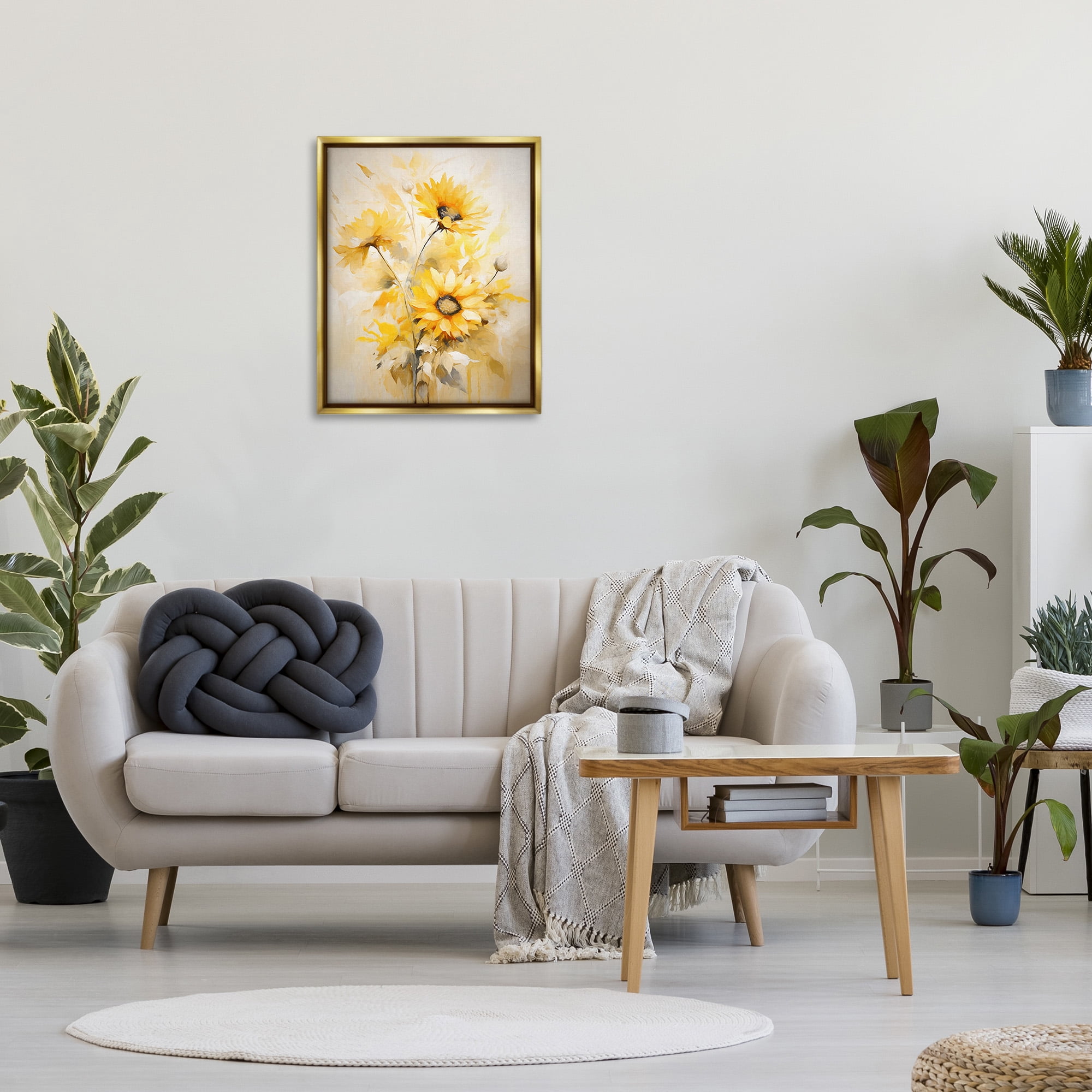 Stupell Industries Mellow Yellow Bunches Botanical & Floral Painting Gold Floater Framed Canvas Art Print Wall Art, 25 x 31