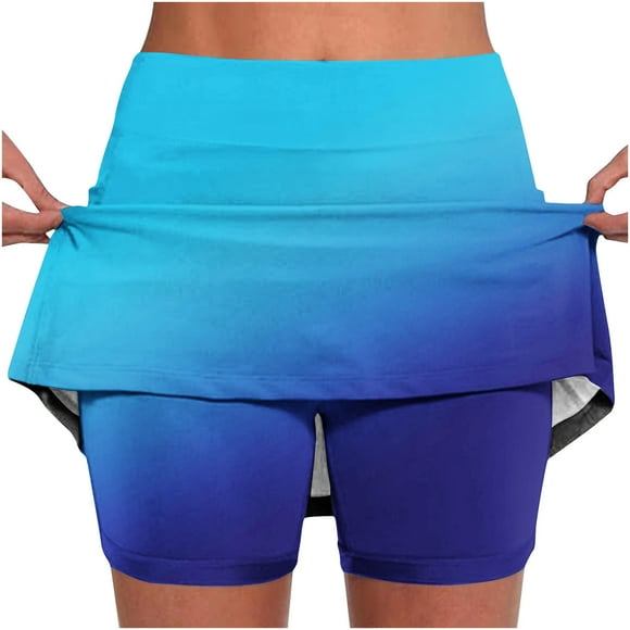 Summer Savings! SROBPTY Womens Summer Shorts, Women's Gradient Color Mid-waist Skirt Pants Sports Casual Shorts Bottoming Skirt Pants Blue, XXL
