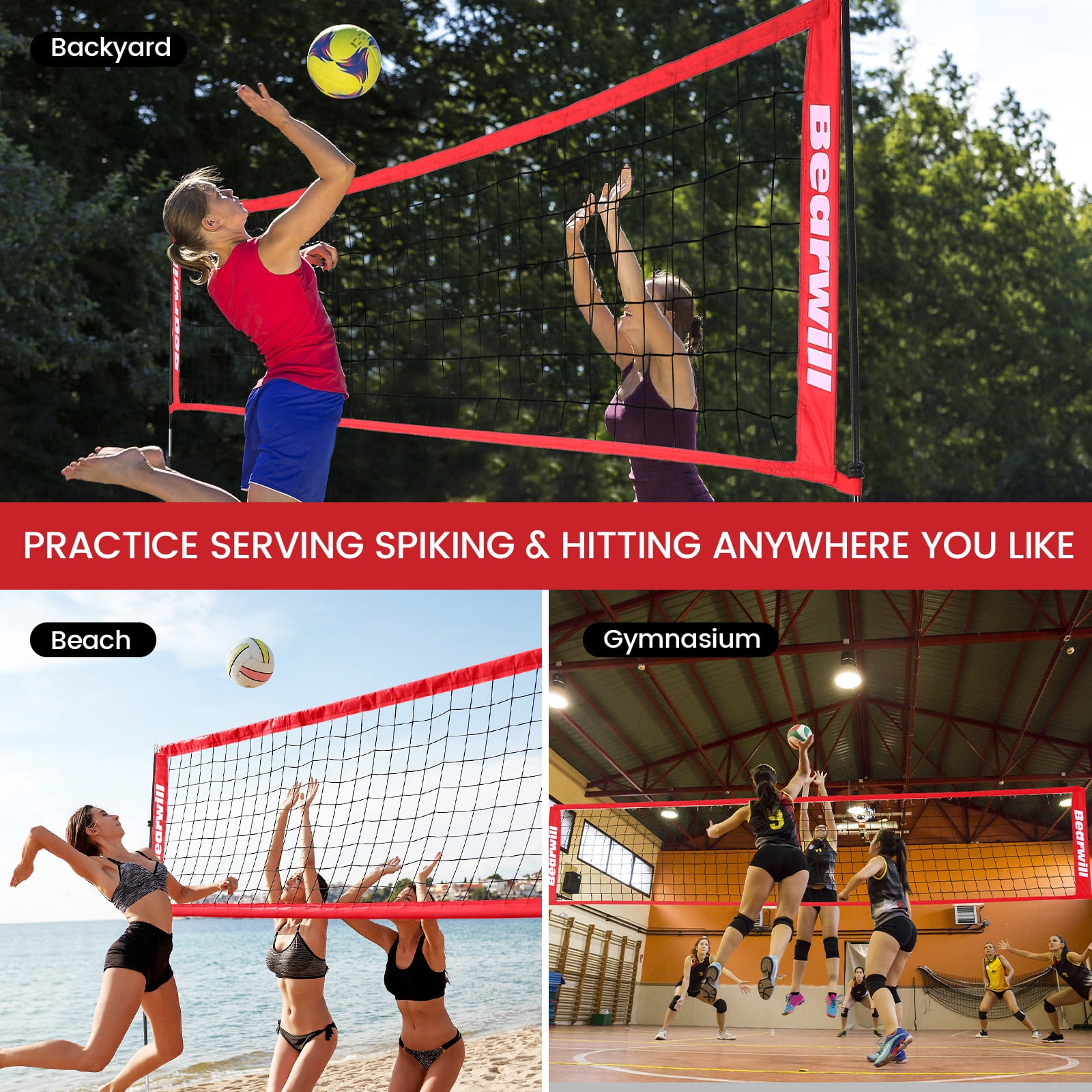 Volleyball Net, 12FT Portable Volleyball Net for Backyard, Freestanding Volley Ball Set Height Adjustable with Carry Bag, Volley Ball Practice Nets Training Equipment for Indoor and Outdoor