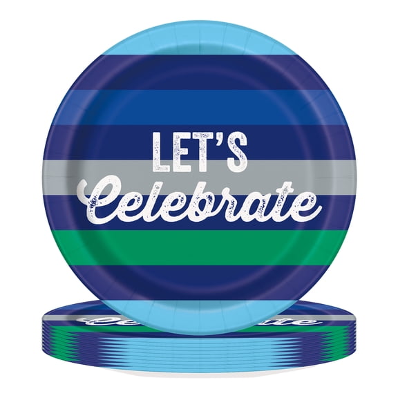 10 Count 7IN Green & Blue Stripes Disposable Dessert Plates by Way to Celebrate