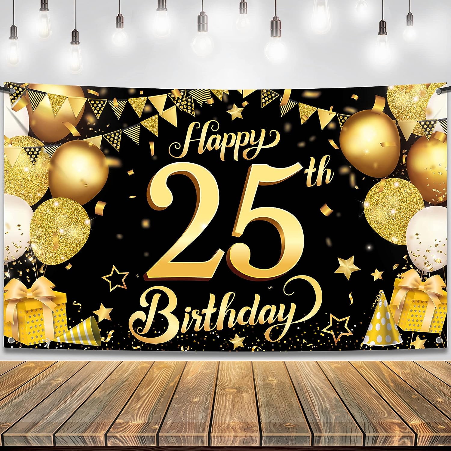 Happy 25th Birthday Balloons Black Set Decor - Cheers to 25 Years Old Party Theme Garland Banner Backdrop Decorations for Women and Men Supplies