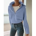 thumbnail image 3 of FreshPretty Women’s Casual Long Sleeve Half Zip Pullover Sweaters Solid V Neck Collar Ribbed Knitted Loose Slouchy Jumper Tops, 3 of 7