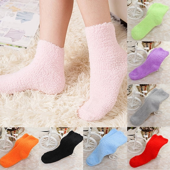 Visland Women Girl Winter Socks, Fashion Casual Solid Color Soft Skin-friendly Stretch Thicken Coral Fleece Plush Winter Feet Warm Sleep Middle Tube Stocks 1Pair