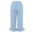 thumbnail image 5 of felwors Linen Blend Capri Pants with Ruffled Cuffs Women's Elastic Waist Wide Leg (Light Blue, XL), 5 of 8