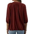 thumbnail image 3 of Women Casual 3/4 Sleeve Solid Color Loose T-shirt Crew Neck Tops, 3 of 3