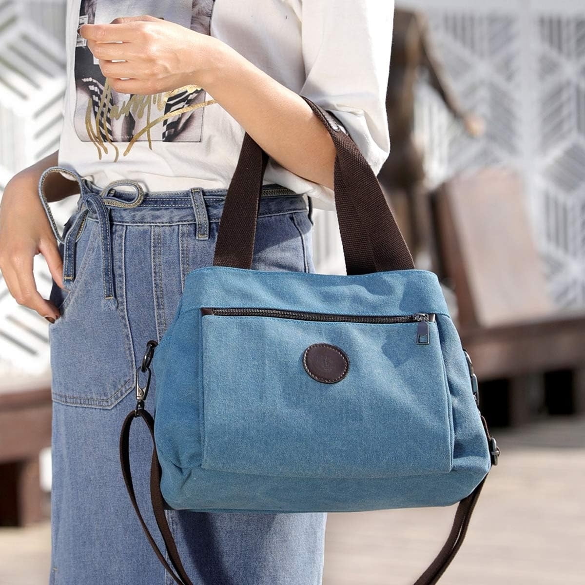 Omlopp Hobo Handbags Canvas Crossbody Bags for Women, Multi Compartment Tote Purse Medium Satchel-Gray - Medium