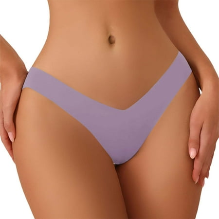 Mifelio Thongs for Women European and American Large Size Ice Silk Underwear Women s V Shaped Waist Pure Cotton Crotch Breathable Briefs Thong Panties for Women  Womens Underwear Purple XL