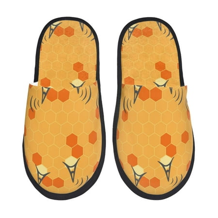 

Qekee Honeycomb print Slippers for Women and Men Fluffy Cute Cozy House Slipper Funny Furry Bedroom Slippers for Women Indoor -Large