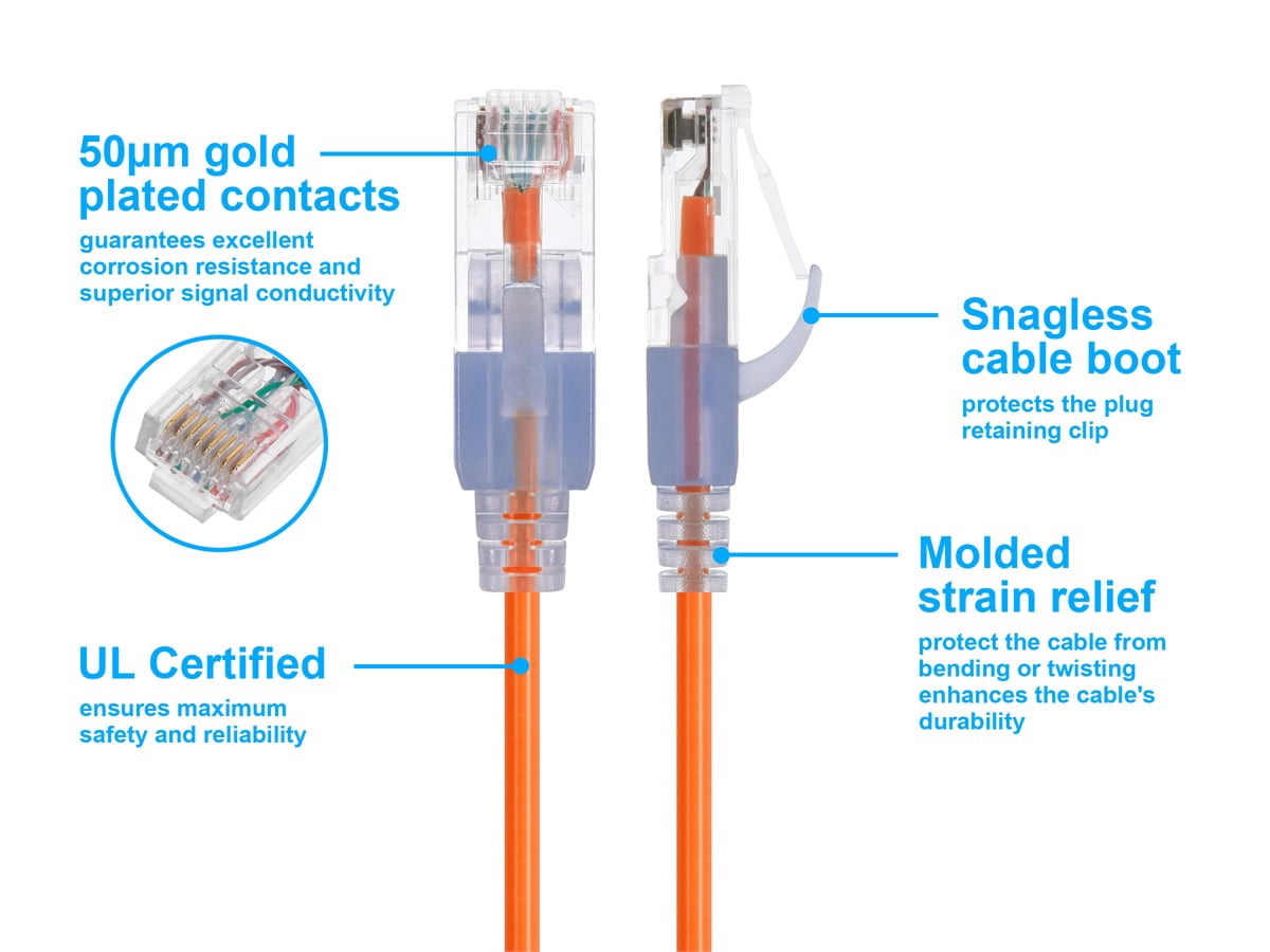 Monoprice Cat6A Ethernet Patch Cable - 1 Feet - Orange (10 Pack) Snagless RJ45 550Mhz UTP Pure Bare Copper Wire 10G 30AWG - SlimRun Series