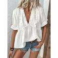 thumbnail image 4 of Women'S Summer Short Sleeve Babydoll Top Ruffle V Neck Dots Flowy Shirt Blouse White XL, 4 of 5