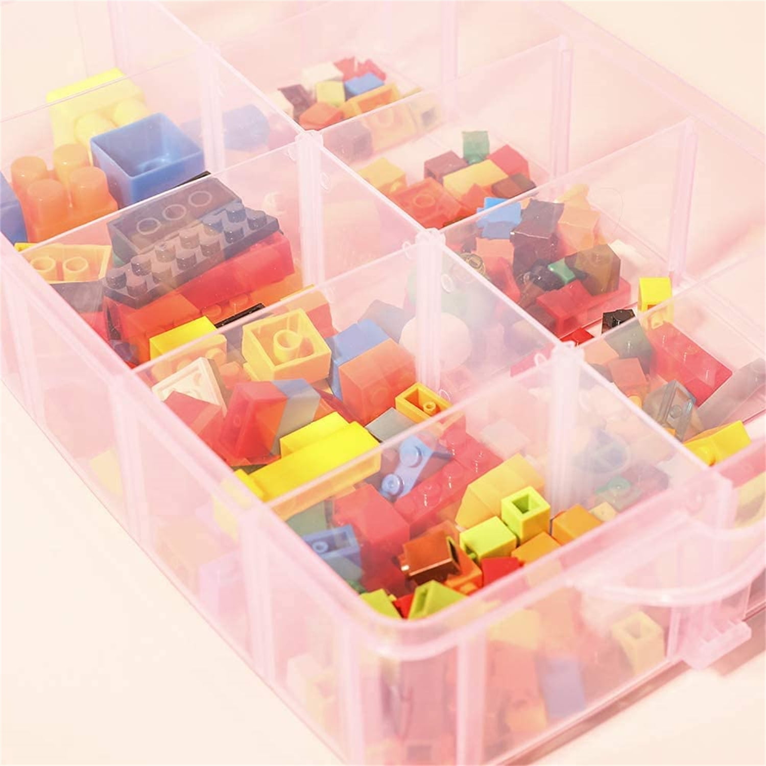 Casewin 3-Tier Transparent Stackable Adjustable Compartment Slot Plastic Craft Storage Box Organizer Snap-Lock Tray Container with 30 Compartment Pink