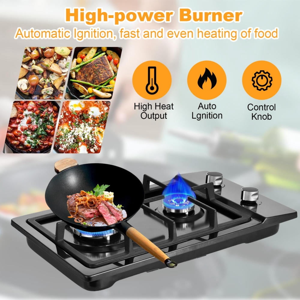 PWTOOL Kitchen Propane Stove 3.3kW Burner, Stainless Steel Surfaces & Thermocouple Protection Propane Cooktop for Safe Kitchen Cooking, 1.0kw, 3.3kw(2-Burner)