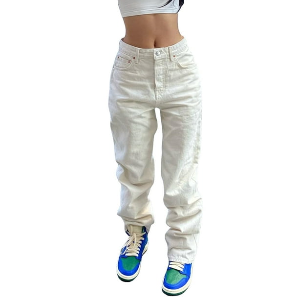 Pantalones vaqueros Tsseiatte de estilo boyfriend holgados para mujer, de cintura alta, rectos y largos con bolsillos, ropa de calle.
