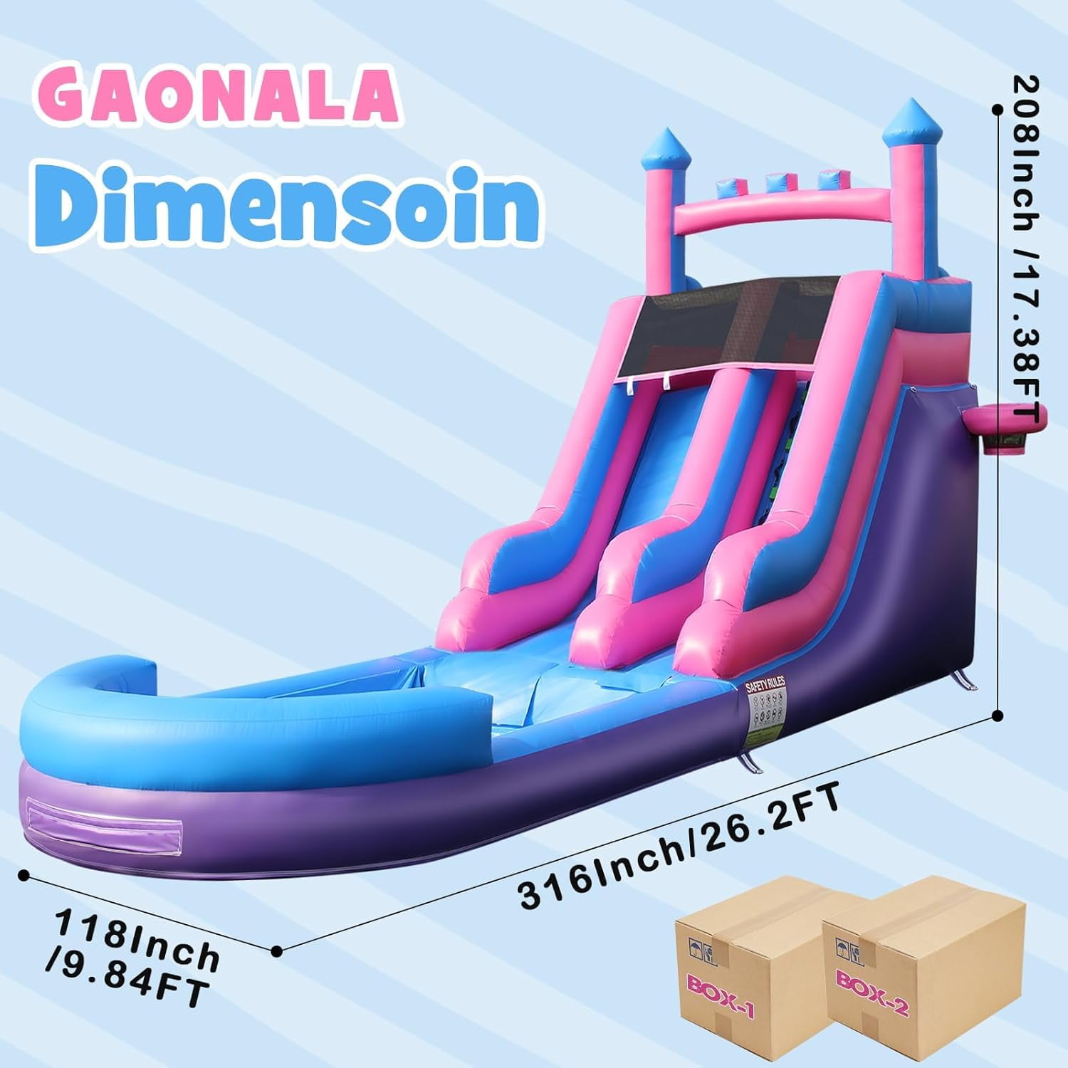 Esheno Adult Inflatable Water Slide 26.2x17.38x9.84 ft Commercial Grade PVC with Pool Double Slides Wet Dry Use Summer Party