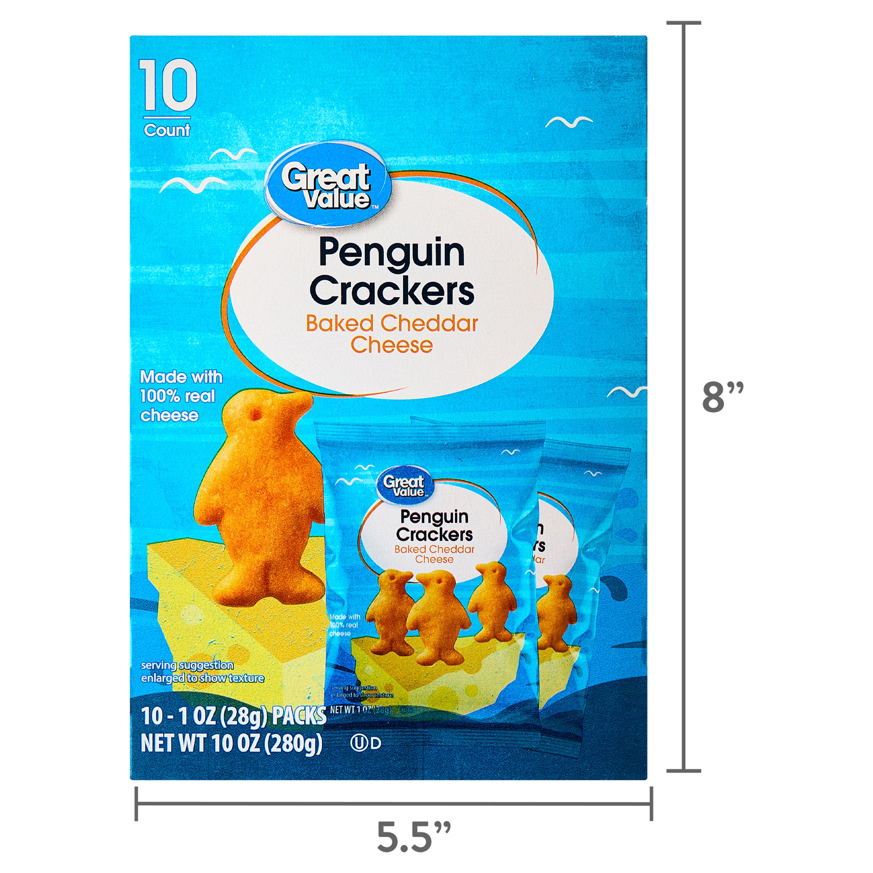Great Value Baked Cheddar Cheese Penguin Crackers, 1 oz, 10 Count