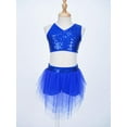 thumbnail image 3 of YiZYiF Girls Dance Performance Outfit Sequins Crop Top with Tutu Skirt Dancewear Royal Blue 10, 3 of 7