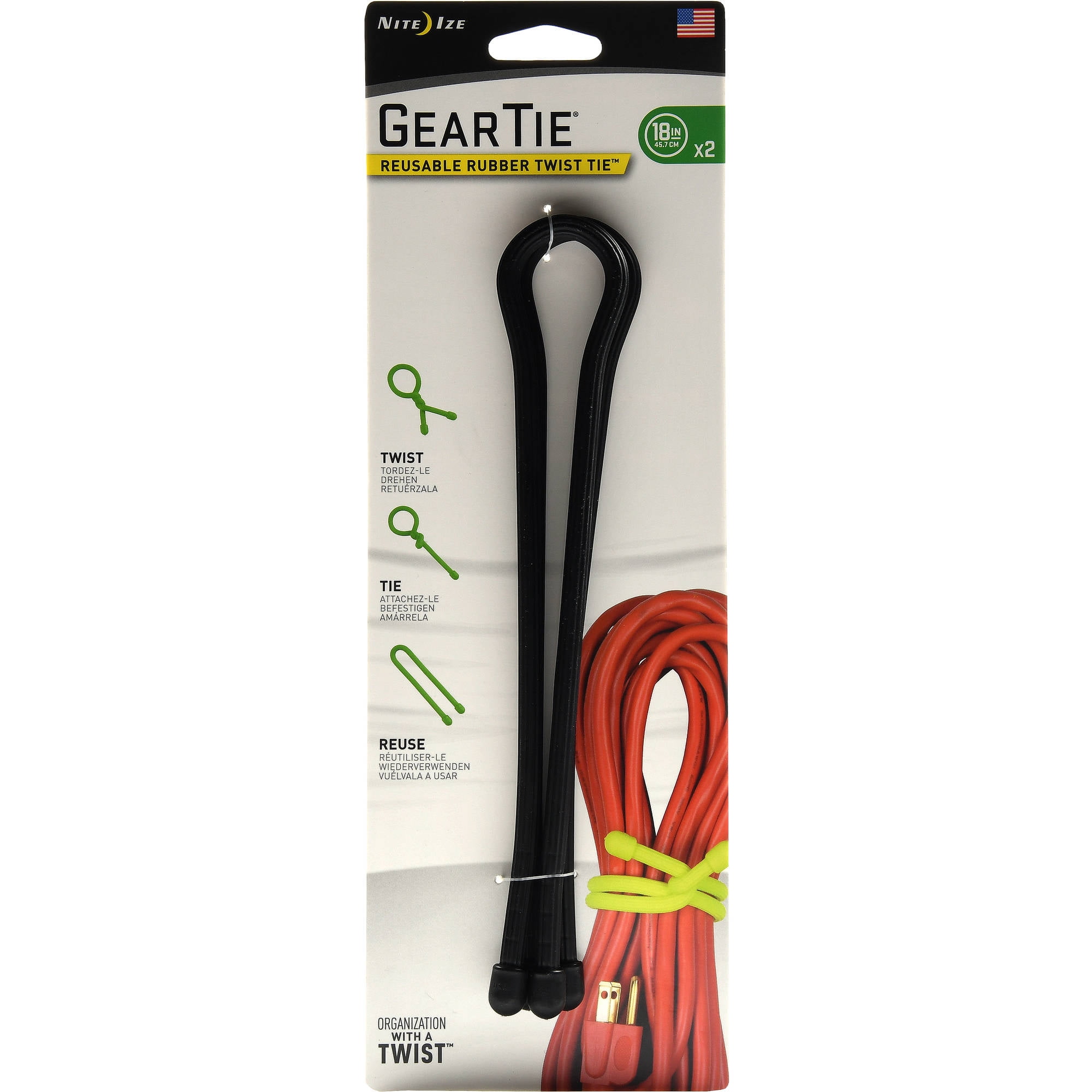 Nite Ize Gear Tie ProPack 18" Black Twist Ties Waterproof Lightweight Durable 94664033580 